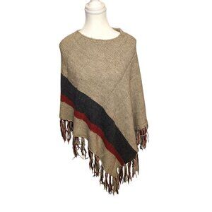 Lumiere women’s fringe poncho Beige Women's Size Small/Medium Wool Blend RN26305